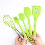 5pcs Silicone Kitchen Utensil Set Green, Cooking Tools with Whisk, Brush, Scraper – Heat Resistant, Versatile Cooking and Baking Gadget Kit for Home Use
