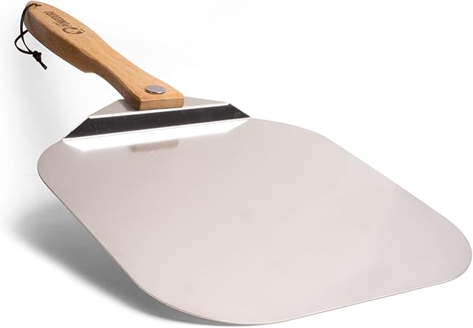 Chef Pomodoro Aluminum Metal Pizza Peel with Foldable Wood Handle for Easy Storage, Pizza Spatula, Gourmet Luxury Pizza Paddle for Baking Homemade Pizza Bread (12 inch)