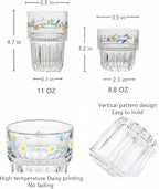 Set of 2 Floral Drinking Glasses Flower Glass Coffee Cups Cute Daisy Glass Cups for Juice,Iced Coffee,Tea,Latte,Dessert,Milk,Stackable Glassware Drinkware Set ﻿(blue1)