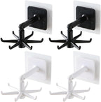 PRETYZOOM 4pcs 360-degree Rotatable Kitchen Utensil Hooks Under Cabinet Hanging Holder Set, No Drilling Wall Mount Hook for Kitchen Organization, Black and White