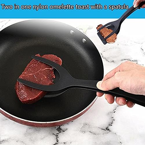 1pcs Multifunctional 2 in 1 Non Stick Bread Egg Turners Cooking Tongs Gadgets For Kitchen Utensils Spatula Cooking Tool(D)