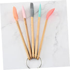 Cute Kids Baking Supplies 5pc Wood Handle Silicone Baking Tools Set for Girls Food-grade