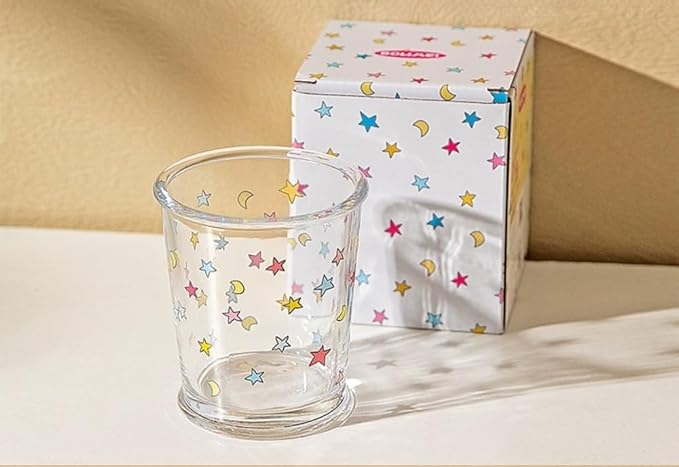 Set of 2 12 OZ Cute Drinking Glasses Star Moon Glass Coffee Cup Colorful Glass Cups for Iced Tea,Juice,Coffee,Milk,Dessert,Stackable Glassware Drinkware Set (colorful)