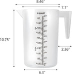 1 Gallon / 5 Quart / 5000 ml Large Plastic Measuring Pitcher with Handle, Clear Heavy Duty Mixing Pitcher with mL/QT/GAL Markings for Garden, Pool Chemicals, Motor Oil & Kitchen
