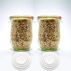 Weck Tulip Jars 1 Liter - Large Sourdough Starter Jars with Wide Mouth, Glass Lids and Keep Fresh Covers - Suitable for Canning and Storage (2 Pack)