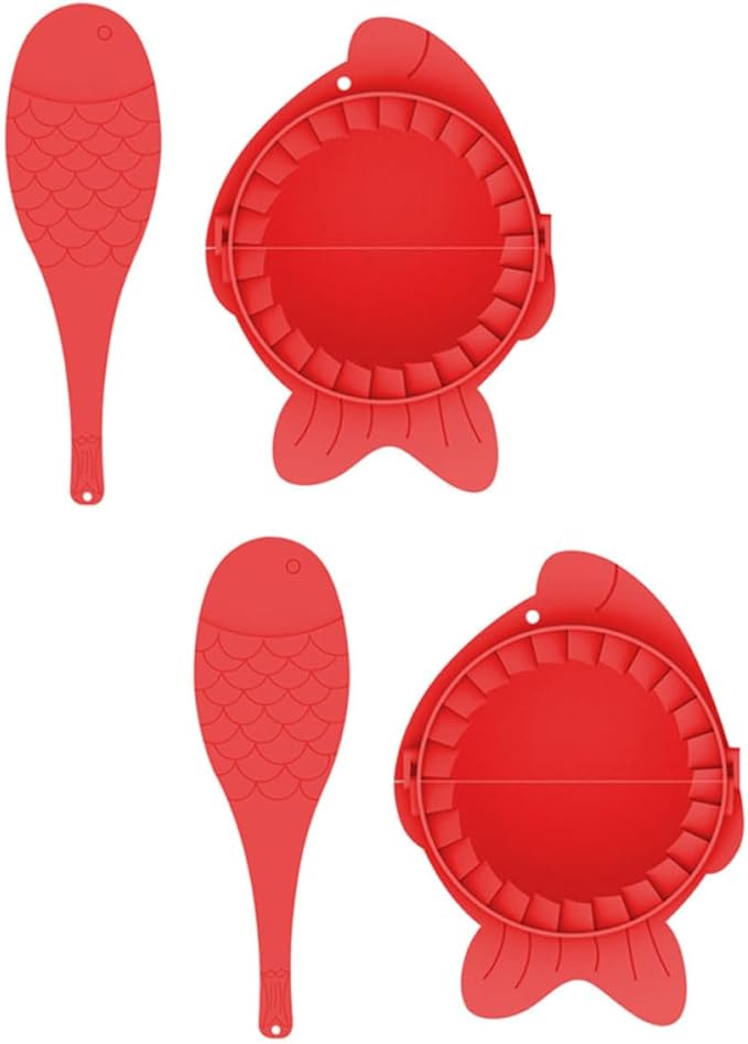 NUOBESTY Dumplings Maker Molds Set with Spoons 4pcs Red Dumpling Skin Wrappers Kitchen Gadget and Baking Tools Suitable for Home Cooking and Food Preparation