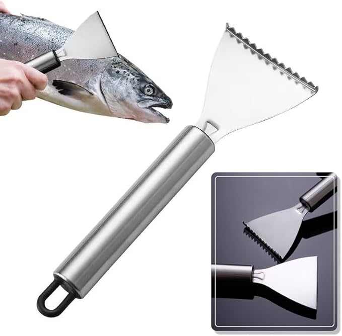 4 Pack Fish Scaler Scale Remover Stainless Steel Rake Teeth Scraping Tool Descaler Knives Scales Cleaning Descaling Scraper for Bream Salmon Fishes Seafood Market Kitchen