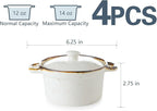 ONEMORE Ramekins with Lids, 12 oz Ceramic Small Casserole Dish with Handles & Brown Rim for Baking Soup, Speckled Oven Safe Mini Dutch Oven Rustic Cocotte Set of 4 for Individual Serving, Creamy White