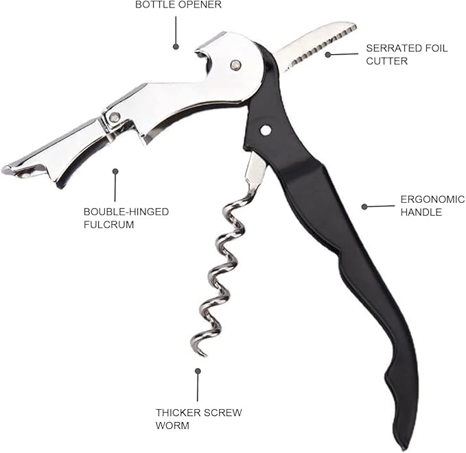 Waiter Corkscrew Professional Wine Opener with Foil Cutter,Manual Wine Bottle Opener for Servers, Bartenders and Waiter (1, Black)