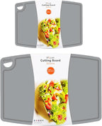 Liflicon Thick Cutting Boards for Kitchen Silicone Chopping Board Set of 2 Mid 12.6'' x 9.1”,Mini 9.1”x7.1” Non-slip Deep Drip Juice Groove Easy Grip Handle,Dishwasher Safe-Gray