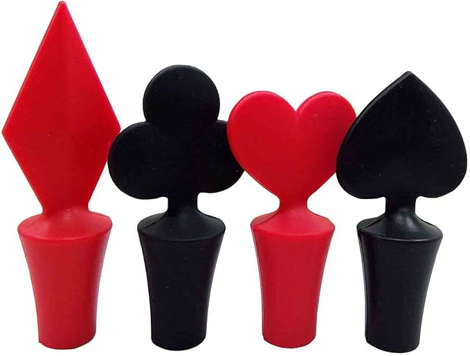4 PCS Poker Card Silicone Bottle Stoppers Bar Wine Tools Wine Beverage Bottle Stoppers for Travel Theme Baby Shower Bridal Shower Party Supplies Engagement Wedding Gift