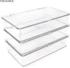 Isaac Jacobs Small Stackable Organizer Bin (10.75” x 6.5” x 2.4”) w Hinged Lid Clear Storage Box Home Office School Fridge Bathroom Kitchen Pantry Container BPAFree Food Safe (Small Clear) (Pack of 2)