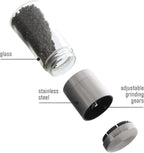 Salt and Pepper Grinder Set of 2 - Adjustable Sea Salt Grinder, Pepper Mill Grinder, Salt and Pepper Shakers - Small Salt and Pepper Grinder Set with Stainless Steel Cap and Glass Container