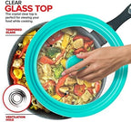 Modern Innovations Universal Lids (Set of 2) Fits 7 to 12-Inch Cookware, Silicone Replacement Pan Lid, Glass Top Covers for Skillets, Pots, Frying Pans, Cast Iron - Turquoise | Teal