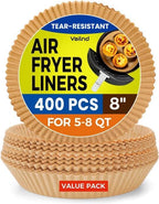 400Pcs Air Fryer Paper Liners Disposable, 8 Inch Max Xl Large Cooker Air Fryer Disposable Paper Liners, Oil Proof Parchment Sheets Round Basket Bowl Liner for Baking Cooking Food