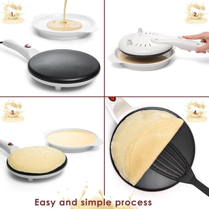 Moss & Stone Electric Crepe Maker 8 Inch, Portable Crepe Maker & Hot Plate Cooktop On/Off Switch, Nonstick Coating, Automatic Temperature Control, Easy To Use For Pancakes, Blintz, Chapati