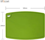 Liflicon Thick Silicone Cutting Board 12.6'' x 9.1'' Juice Grooves Easy Grip Handle Dishwasher Safe-Green