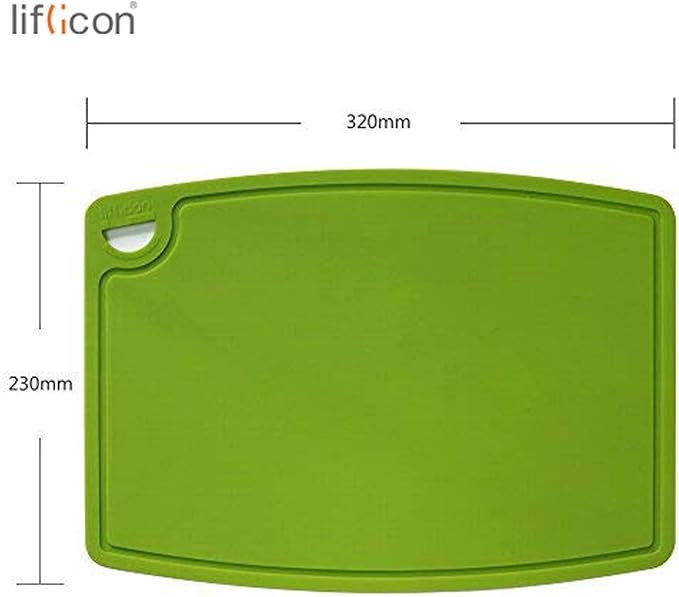 Liflicon Thick Silicone Cutting Board 12.6'' x 9.1'' Juice Grooves Easy Grip Handle Dishwasher Safe-Green