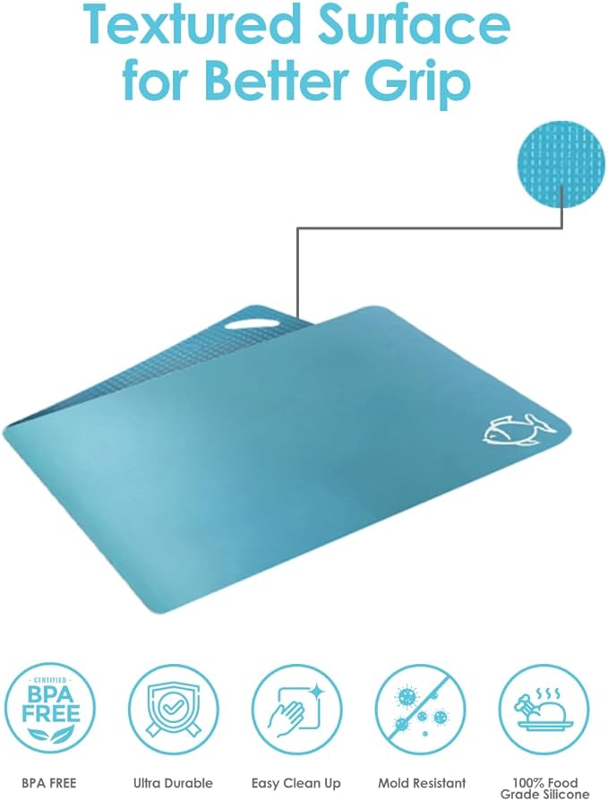 EMMANA - Plastic cutting board for kitchen. Set of 8 – 6 Color-Coded Flexible Plastic Mats with Food Icons + Peeler & Microfiber Towel – BPA-Free, Non-Slip Back, Dishwasher Safe, Durable & Non-Porous