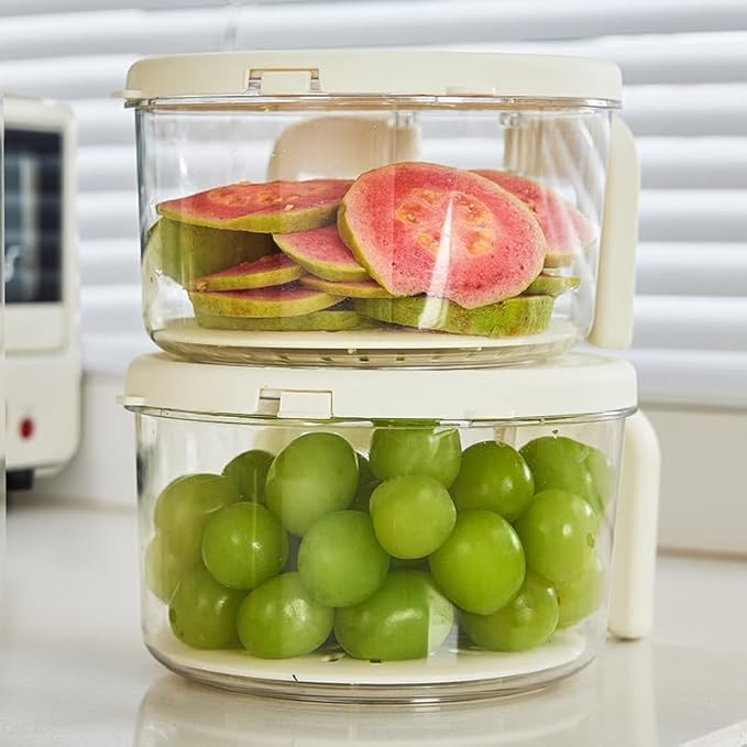 Fruit and Salad Washing Bowl with Strainer,Colander for Kitchen,Multi-Functional Vegetable and Food Drainer with Lid And Handle,Portable Fruit and Salad Containers for Fridge,BPA Free