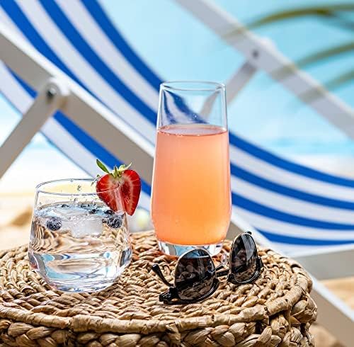 Le'raze Everyday Drinking Glasses Set of 8-4 Tall Highball Glass Cups & 4 Short Dof Drinking Glass, Kitchen Glasses for Cocktail, Iced Coffee, Beer, Ice Tea, Wine, Whiskey, Water, & Drinkware.