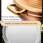 Large Stainless Steel Moroccan Tagine Pot, Non-Stick Tajine Casserole with Cone Lid & 2 Handles, 30cm/11.8in, Elegant Gold Design for Authentic Moroccan Cooking