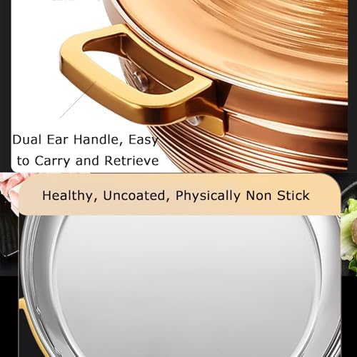 Large Stainless Steel Moroccan Tagine Pot, 30cm Non-Stick Casserole with Cone Lid & 2 Handles, Elegant Gold Tajine Cookware for Authentic Moroccan Cooking