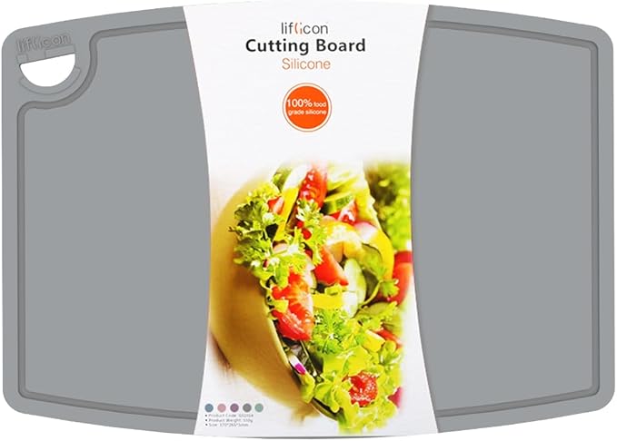 Liflicon Extra Large Thick Silicone Cutting Boards for Kitchen 14.6'' x 10.43'' Flexible Cutting Chopping Boards/Mats Non-slip Deep Drip Juice Groove, Dishwasher Safe-Gray