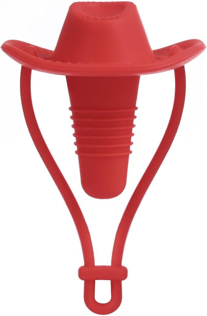 Silicone Wine Stopper Cute Wine Accessories Reusable Sealing plug Fun Cowboy Hat bottle Seals keep wine fresh Gifts for Wine Collector replacement Corks (Red)