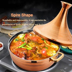 Large Stainless Steel Moroccan Tagine Pot - Non-Stick Casserole with Cone-Shaped Lid & 2 Handles, 30cm/11.8in, Elegant Gold Finish for Authentic Moroccan Cooking