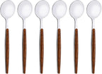 6-Piece Teaspoons Set, Stainless Steel Tea Spoons Set for 6, Silver Mirror Polished Small Spoons for Home Kitchen Restaurant, Round Wooden Effect Handle, 5.9inches, Dishwasher Safe