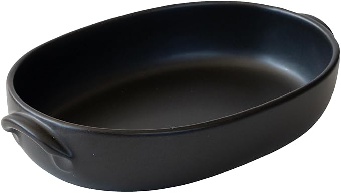 Banko Ware Au Gratin Dish, Large, Diameter Approx. 11.8 inches (30 cm), Heat Resistant, Pottery, Oven Safe, Direct Fire, Microwave and Dishwasher Safe, Black, Made in Japan