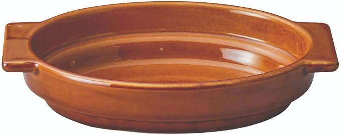 Banko Ware 19069 Oven-safe, Oval Au Gratin Dish, Deep Type, Stackable Compatible, Diameter 7.7 inches (19.5 cm), Candy, Brown, Tableware, Microwave, Made in Japan