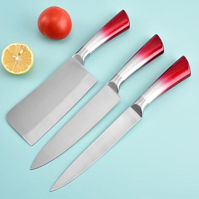 Professional 9-Piece Kitchen Knife Set with Acrylic Block - Non Stick Sharp Stainless Steel Chef Knives with Sharpener,Gift for Home Kitchen Women