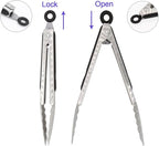 304 Stainless Steel Kitchen Cooking Tongs, 14" and 16" Set of 2 Sturdy Grilling Barbeque Brushed Locking Food Tongs with Ergonomic Grip, Black
