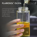 FLAIROSOL OLIVIA SIGNATURE Advanced Kitchen Oil Sprayer Technology, Fine Mist & Portion Control, Refillable Glass Olive Oil Cooking Spray Bottle for Air Fryer, Salad, BBQ, 130ml (Golden Leaves)