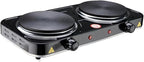 Electric Hot Plate, 2200W Countertop Burner, Cast Iron 2 Burners, Portable Electric Burner Stove, Portable Double Burners for Cooking,Easy to Clean, Black
