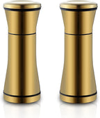 Kyraton Gold Salt and Pepper Shakers, Titanium Plating Stainless Steel Salt and Pepper Grinders Refillable Pepper Grinder, Pepper Mill, Salt Grinder, Salt Shaker, Salt Pepper Shaker Set of 2