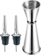 Briout Jigger and 2 Pourers, Double Cocktail Jigger Japanese Premium 304 Stainless Steel Jigger 2 OZ and 1 OZ with Measurements Inside