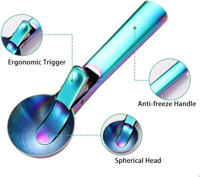 Ice Cream Scoop, 2Pcs Stainless Steel Silver Cookie Scoop with Trigger Melon Baller Scooper Cones, Specialty Tools and Gadgets, Ice Cream Spoon Food Scoop for Frozen Yogurt Sundaes Fruit Cookie