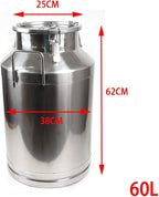 304 Stainless Steel Milk Can Large 12L-60L Capacity Milk Bucket Ice Buckets Bar Tools Wine Pail Bucket Milk Can Tote Jug with Sealed Lid Heavy Duty for Milk and Wine Liquid Storage (60L)