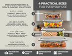 GIOTTO FreshStack 4-Piece Rectangular Food Storage Container Set with Lids 9oz, 15.5oz, 37oz, 76oz - BPA Free - Dishwasher, Microwave and Freezer Safe Stackable