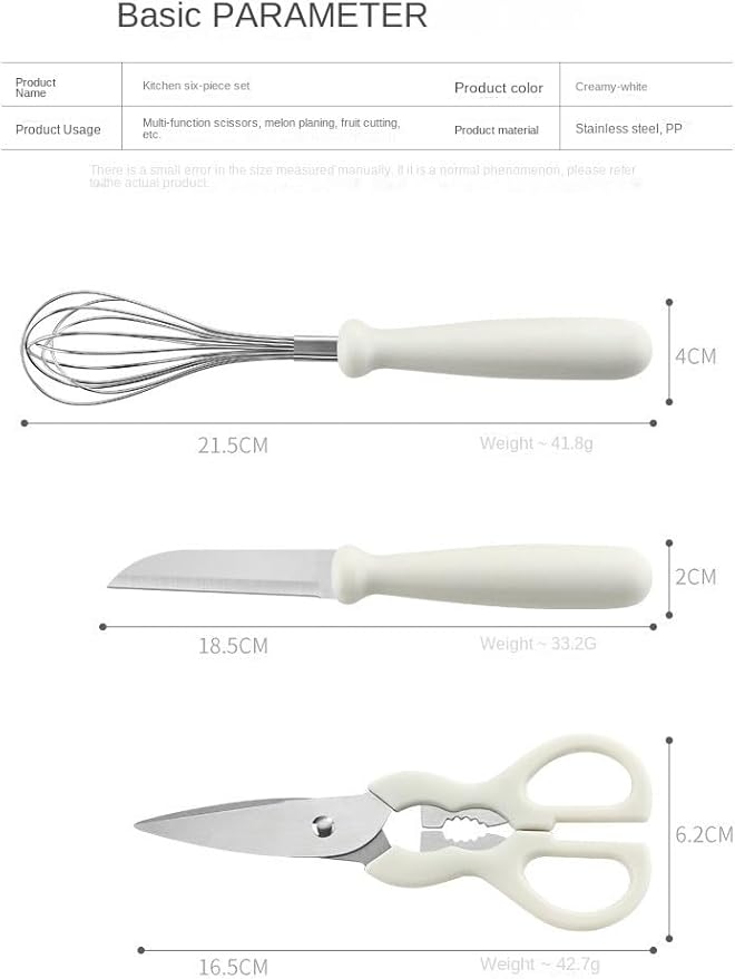 Multi Functional Kitchen Small Tool Set, 6-piece Set with Storage Stand, Fruit Food Tool Combination Set(Includes scissors, paring knife, bottle opener, grater, blender, storage base)