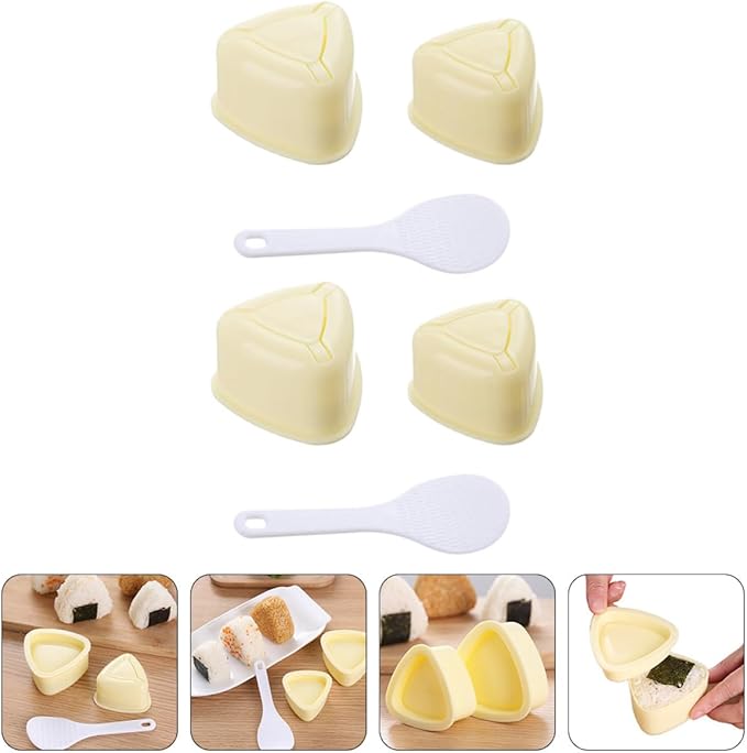Homoyoyo Sushi Making Kit 6pcs Triangle Onigiri Rice Ball Molds DIY Tools Set Yellow Convenient Kitchen Gadgets for Bento Lunch and Home Cooking