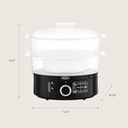 BELLA Two Tier Food Steamer with Stackable Baskets & Removable Base for Fast Simultaneous Cooking - Auto Shutoff & Boil Dry Protection, 7.4 QT, Black