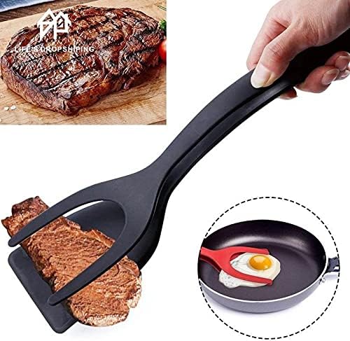 1pcs Multifunctional 2 in 1 Non Stick Bread Egg Turners Cooking Tongs Gadgets For Kitchen Utensils Spatula Cooking Tool(D)