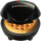 Proctor Silex Mini Waffle Maker Machine with 4” Round Non-stick Grids, Make Personalized Individual Breakfast Keto Chaffles and Hashbrowns, Compact, Black (26100)