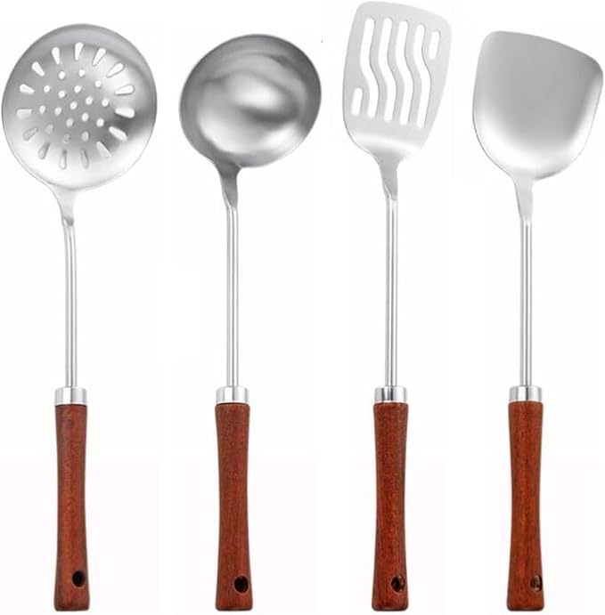 Kitchen Utensils Set，Cooking Utensils Spoons for Cooking Spatulas Stainless Steel Cooking Utensils 4 Pieces Sets Gadgets Kitchen Tools Spatulas Spoons