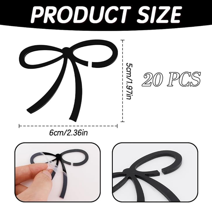24 Pcs Black Bow Drink Markers,Drink Glasses Markers,Bow Charms, Wine Coquette Wine Glass Tags, Bar Tools Bow Acrylic Bowknot for Wedding Engagement Bachelorette Party Birthday