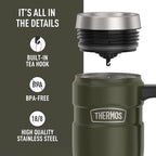 THERMOS Stainless King Vacuum-Insulated Travel Mug with Handle - 16oz, Army Green - Thermos Tumbler for Hot & Cold Drinks - Leak-Proof & Sweat-Proof Stainless Steel Coffee Mug with Lid for Commuting